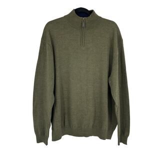 Club Room Estate Merino Wool Mens 2X Sweater Green 1/4 zip Pullover Preppy